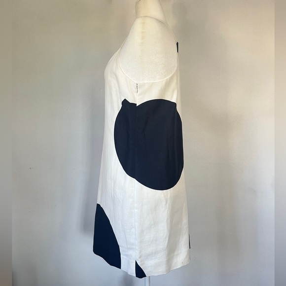 J. Crew Carrie Shift Dress Large Polka Dot White Navy Dress Sleeveless Summer 12 - Picture 4 of 8